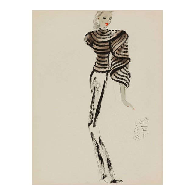 Vintage French Fashion Art Print – Art Deco Couture Illustration, 36" X 48" For Sale