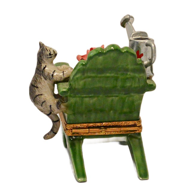 Limoges, France Vintage Rochard Limoges Porcelain Cat on Adirondack Garden Chair Trinket Box – Circa Late 20th Century For Sale - Image 4 of 10