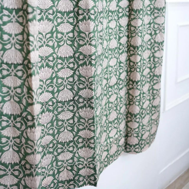 Not Yet Made - Made To Order Handmade Ulta Kamal Block Print Coloured Linen Curtain for Living Room or Bedroom Decor Size 54"Wx96"L For Sale - Image 5 of 7