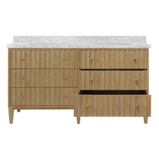 Elevate your bathroom with the Worlds Away Odin Double Bath Vanity. Made with vertical fluted cerused oak and accented by...