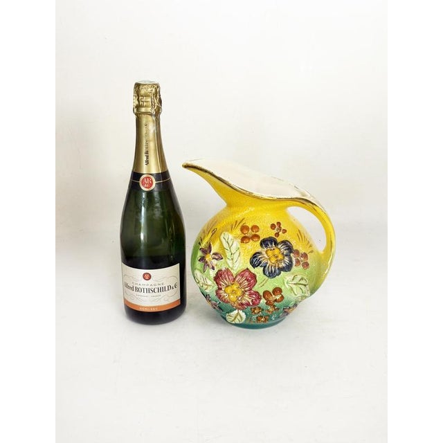 1980s Yellow Pitcher with Floral Pattern, 1980s For Sale - Image 5 of 14