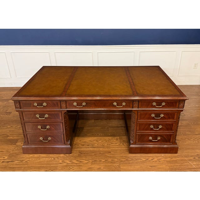 English Traditional 72” Mahogany Executive Desk by Leighton Hall - Showroom Sample For Sale - Image 3 of 18