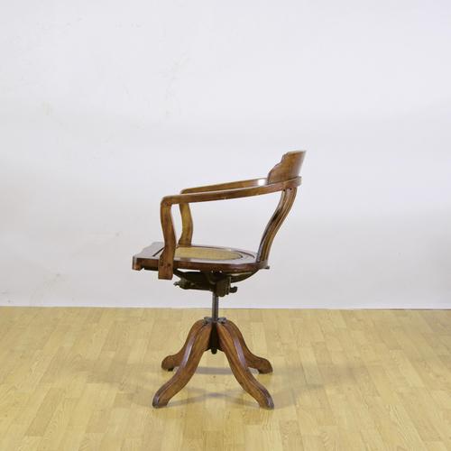 Victorian Style Swivel Chair with Wicker Seat and Walnut Frame, 1900s For Sale - Image 3 of 9