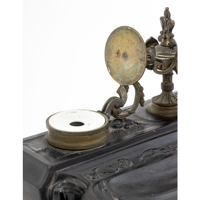 19th Century Louis XV Style Pewter Mounted Double Inkwell Stand For Sale - Image 5 of 10