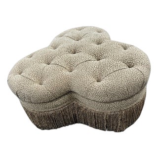 Ethan Allen Trillium Oversized Ottoman With Tufted Upholstery and Fringe For Sale