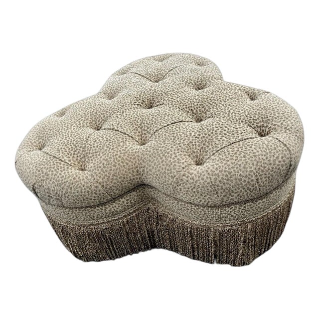 Ethan Allen Trillium Oversized Ottoman With Tufted Upholstery and Fringe For Sale