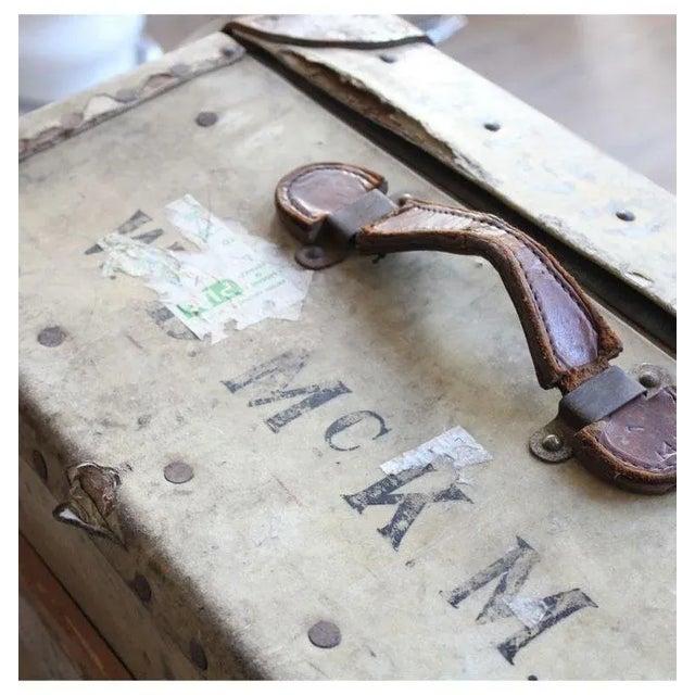 Leather Trunk with Stickers, 1910s For Sale - Image 5 of 8