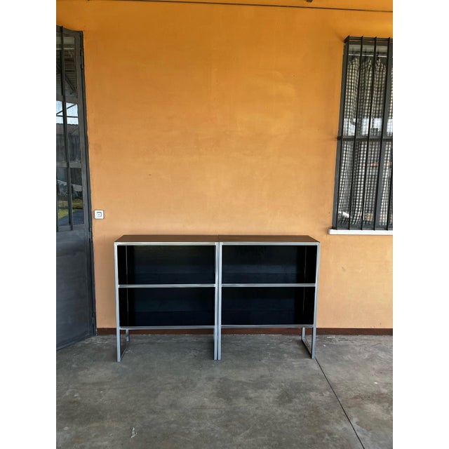 Vintage Baxter Bookcases in Black Leather and Steel, 1990s For Sale - Image 3 of 16