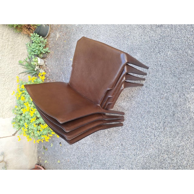 Cassina Stackable Bull Chairs in Dark Brown Leather by Mario Bellini for Cassina, 1990s, Set of 4 For Sale - Image 4 of 11