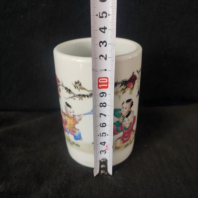 Ceramic Chinese Ceramic Pot,Guangxu Marked Famille Rose Porcelain Brush Pot Hand Painted Playing Children Pattern For Sale - Image 7 of 9