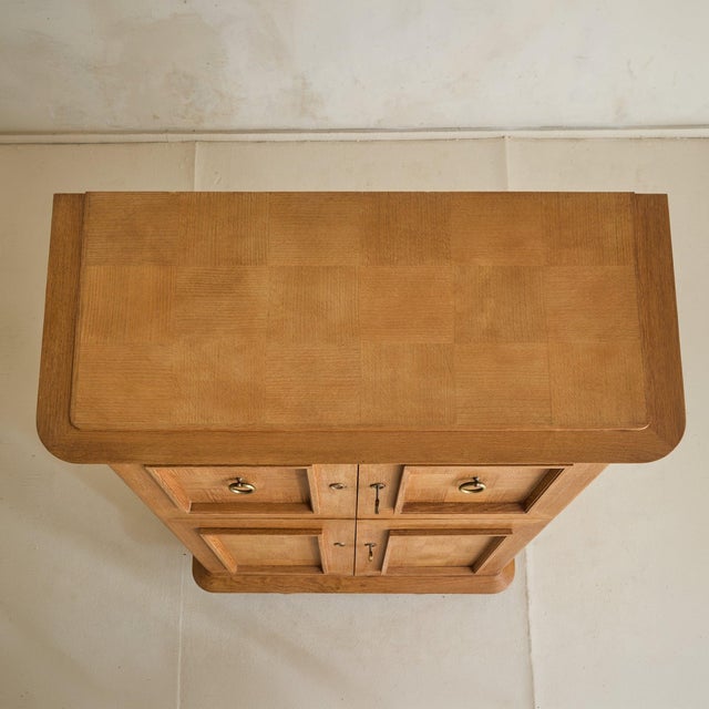 French Oak Bar Cabinet with Parquetry + Mirrored Interior, 1940s For Sale In Chicago - Image 6 of 11