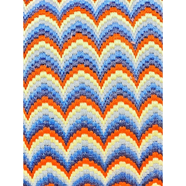 Mid-Century Modern Vintage Handmade Red White and Blue Needlepoint Pillow For Sale - Image 3 of 4