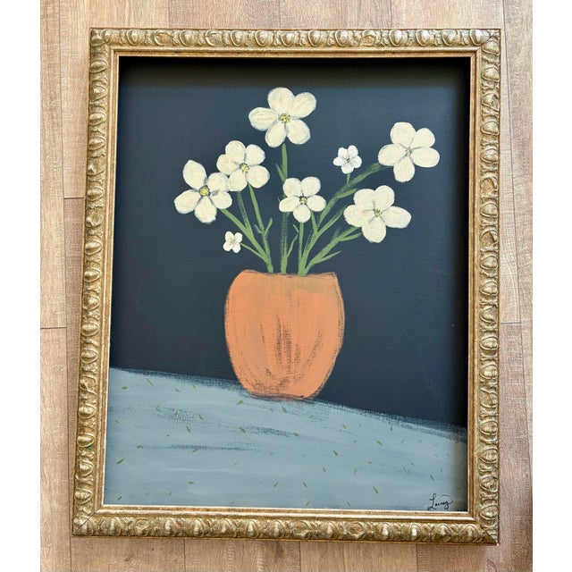 2020s Large Original Vintage Framed Primitive Floral Bouquet Painting For Sale - Image 5 of 6