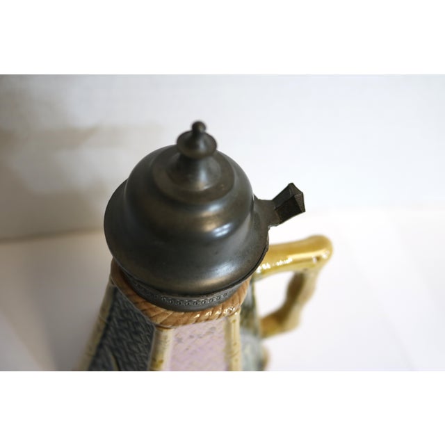 Late 19th Century Late 19th Century Etruscan Majolica Griffin Smith and Hill Bamboo Syrup Pitcher With Pewter Top For Sale - Image 5 of 8