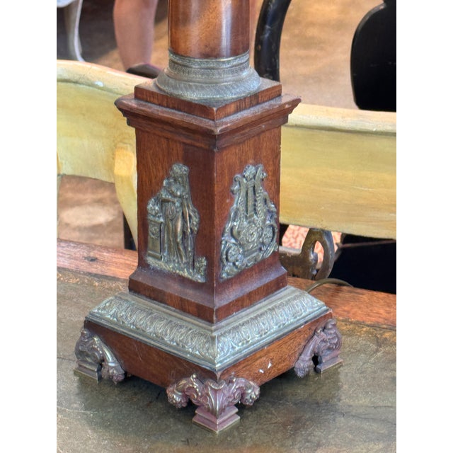 1920s Mahogany Column Lamp With Bronze Mounts For Sale - Image 6 of 10