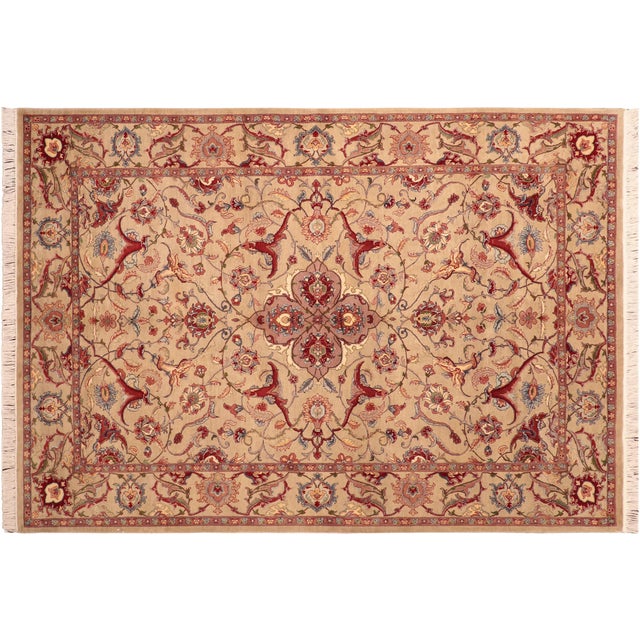 Burgundy Shabby Chic Medallion 1990's Pak-Persian Taupe/Red Wool Rug - 6'1'' X 8'10'' For Sale - Image 8 of 9