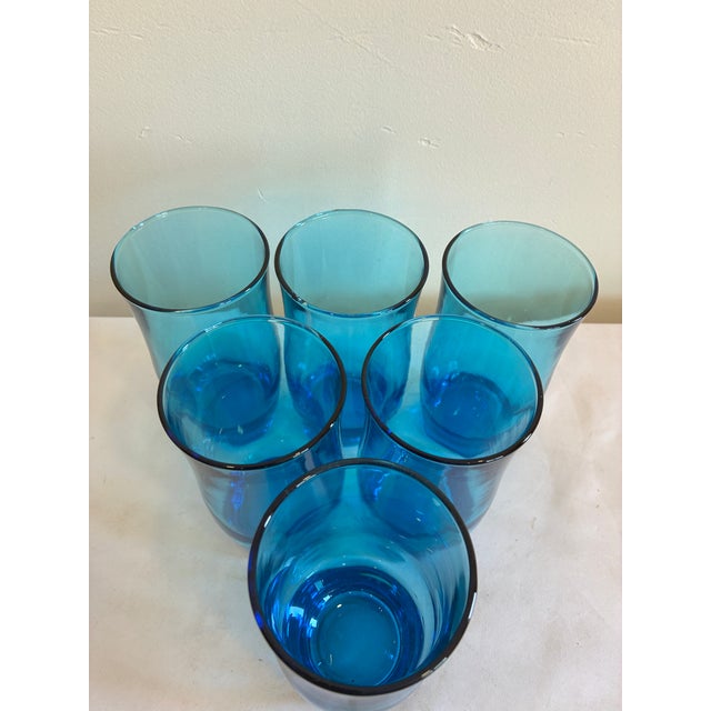 Vintage Mid-Century Modern Aqua Blue Drinking Glass Tumblers - Set of 6 For Sale - Image 4 of 8
