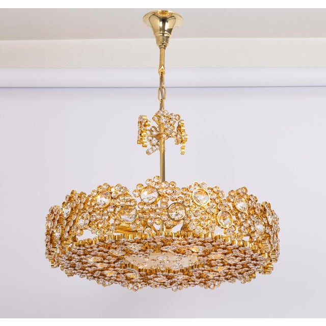 Gilt Brass and Crystal Glass Encrusted Chandeliers from Palwa, Germany, 1970s For Sale - Image 13 of 17