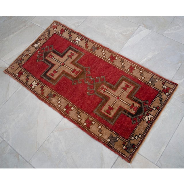 1960s Vintage Hand Made Turkish Rug Earthy Colors Accent Rug Doormat Entryt Decor For Sale - Image 12 of 14
