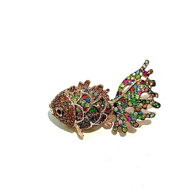 Ruby Red Bochic "Orient" Ruby, Emerald & Sapphire Brooch or Pendent Set In 18K Gold & Silver For Sale - Image 8 of 10