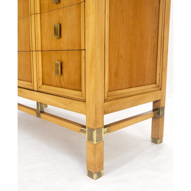 Burl Wood Panel Brass Birch 7 Drawer Mid Century Modern High Boy Dresser For Sale - Image 6 of 12