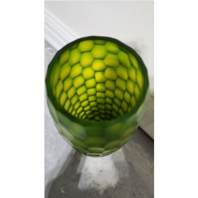 Spectacular, Acid-Etched, Large Green Honeycomb Glass Vase For Sale - Image 4 of 7