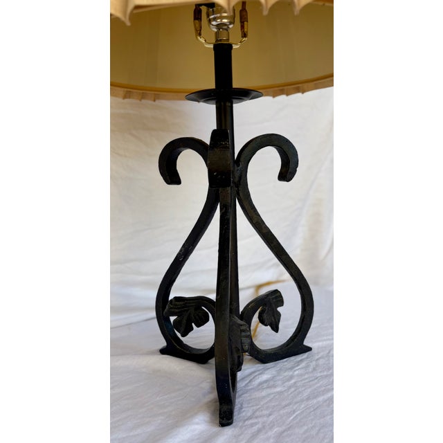 Black Late 20th Century Brutalist Wrought Iron Table Lamp With Shade For Sale - Image 8 of 11