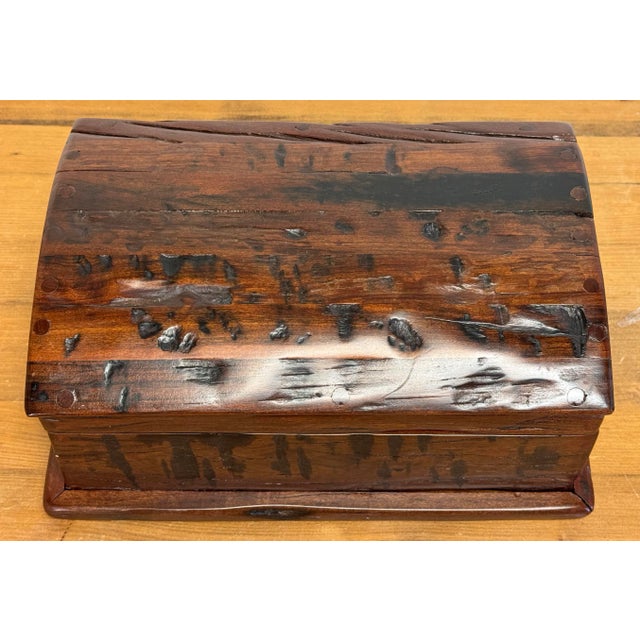 Vintage Distressed Wood Hinged Lid Box For Sale - Image 4 of 10