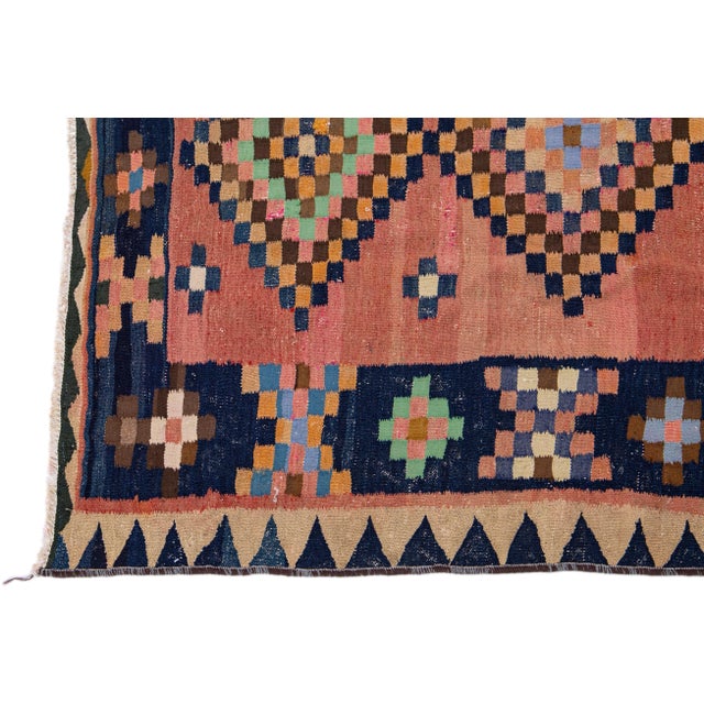 1960s Vintage Turkish Kilim Peach Handmade Tribal Wool Rug For Sale - Image 4 of 8