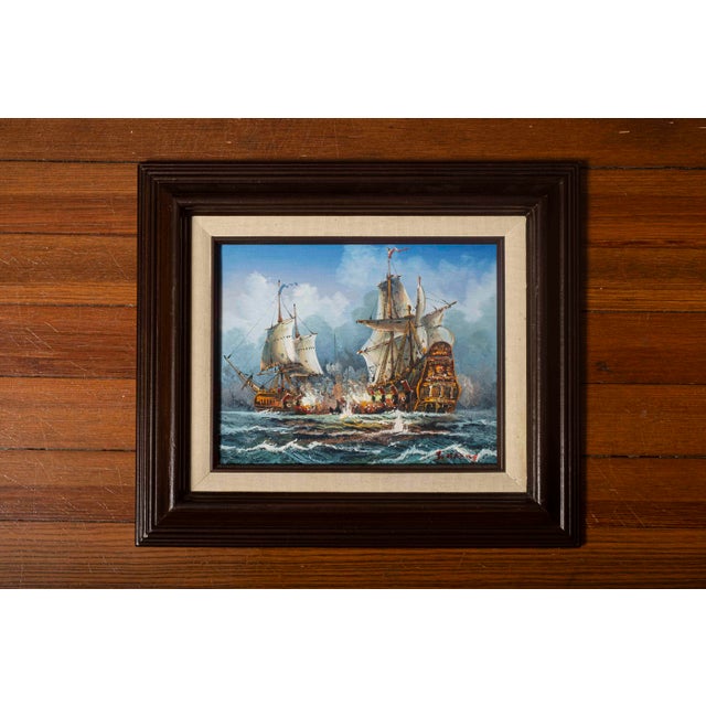 Vintage J. Harvey Naval Battle Original Oil Painting, Signed & Framed For Sale - Image 10 of 10