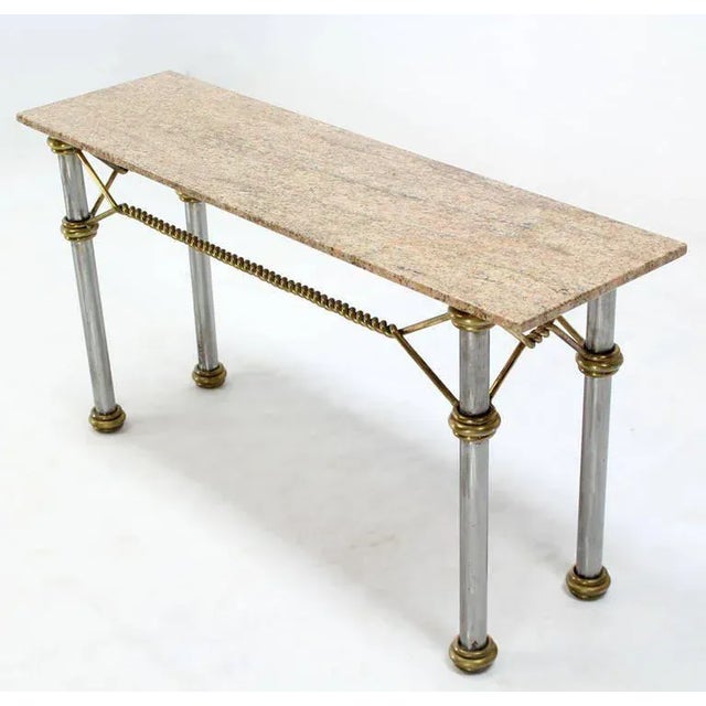 Mid Century Modern Solid Brass Rope Marble Top Console Table For Sale - Image 10 of 11