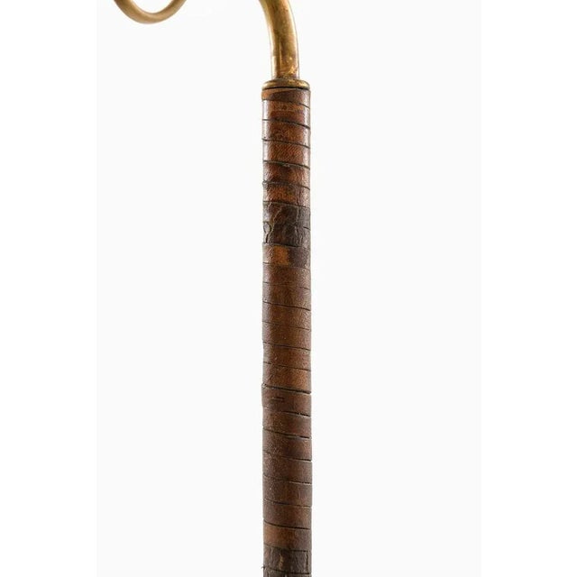 Early Table Lamp in Brass and Leather attributed to Paavo Tynell, 1950s For Sale - Image 11 of 13