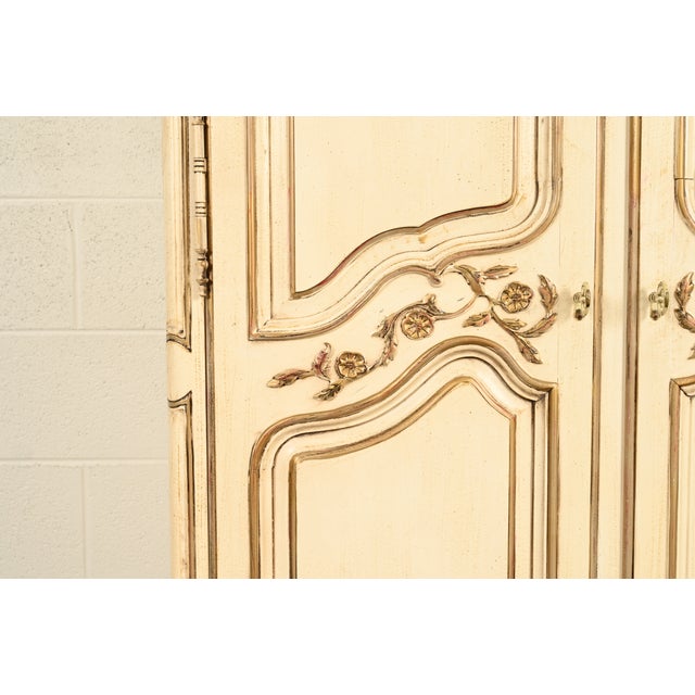 Henredon French Provincial Louis XV Cream Lacquered Armoire Dresser or Gentleman's Chest, Circa 1960s For Sale - Image 10 of 15