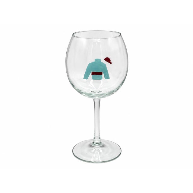 Set of 4 Vanderbilt Whitney Estate Jockey Silks Wine Glasses For Sale In Washington DC - Image 6 of 10