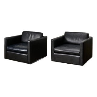 Pair Knoll Pfister Black Leather Lounge Chairs, 1980 For Sale