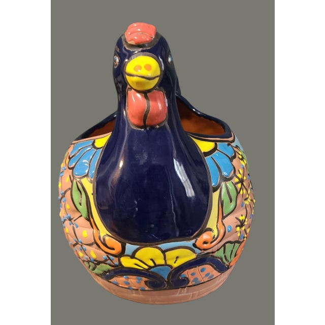 Mexican Late 20th Century Painted Talavera Pottery Chicken Planter For Sale - Image 3 of 8