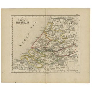 Antique Map of Zuid-Holland by Brugsma, 1864 For Sale