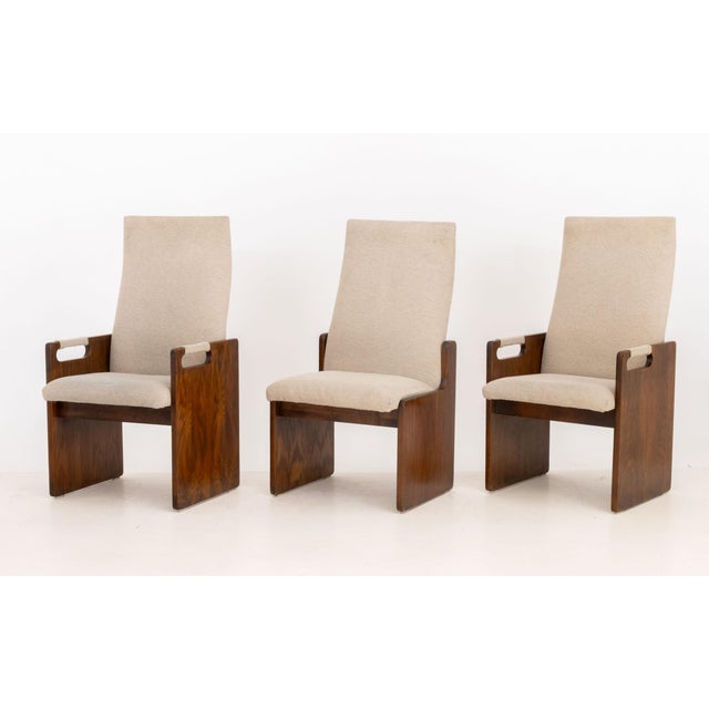 Lane Furniture Lane "Pueblo" Grey Boucle Upholstered Walnut Dining Chairs, 6 For Sale - Image 4 of 17
