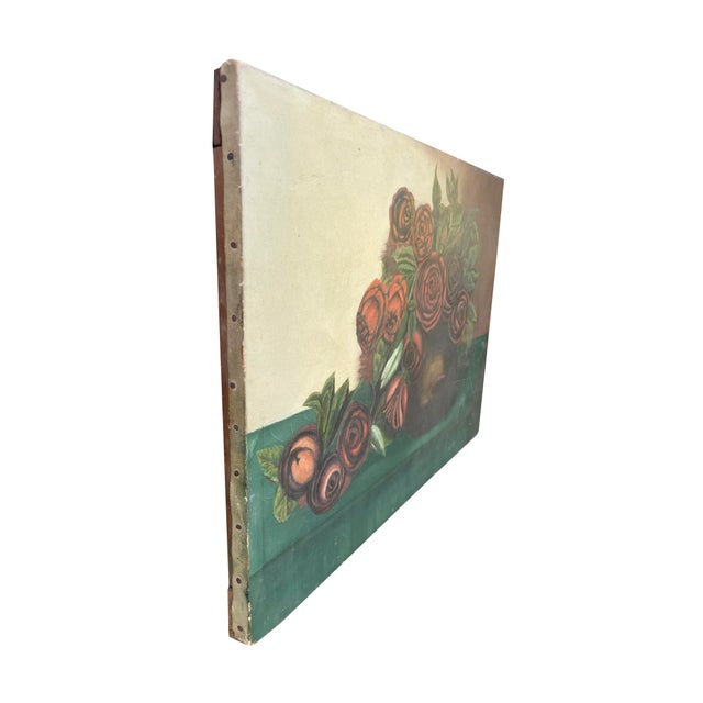 Early 1900s Oil on Canvas Still Life of Roses - Unsigned For Sale - Image 4 of 7