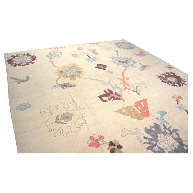 21st Century Turkish Oushak Wool 12x16 Ivory, Orange & Slate Blue Handmade Area Rug #1144180 For Sale - Image 10 of 14