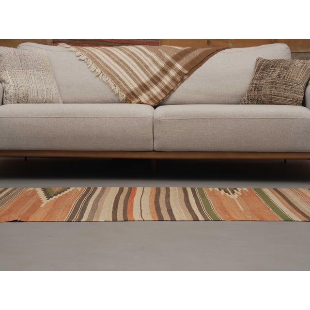 1970s Vintage Handmade Wool Cotton Terracotta Runner Rug For Sale - Image 4 of 11