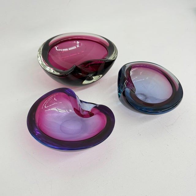 Pink Sommerso Murano Glass Bowls, 1970s, Set of 3 For Sale - Image 4 of 18