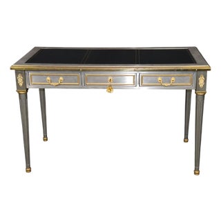 Stunning 1960's Louis XVI Style John Vesey Steel and Bronze Writing Desk Leather For Sale
