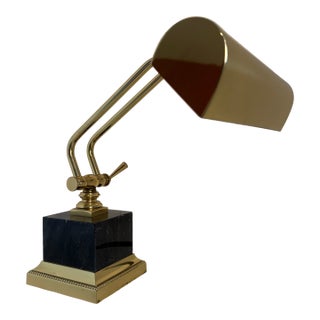 House of Troy Brass Bankers Lamp With Black Marble Base For Sale