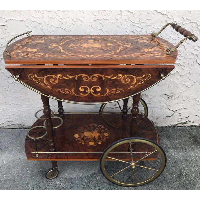 Vintage Italian Marquetry Inlaid Brass & Wood Tea & Bar Cart Chairish