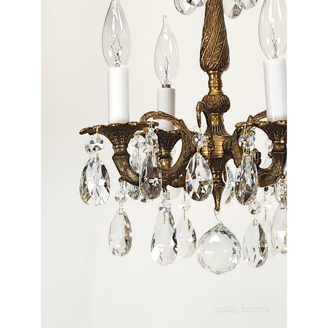Antique 4 Arm 4 Light Glowing Graceful Brass Cut Lead Glass Crystal Chandelier For Sale - Image 4 of 13