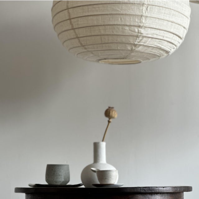 Japanese-Style Teardrop-Shaped Pendant Light in Rattan and Natural Linen, 1980s For Sale - Image 18 of 18
