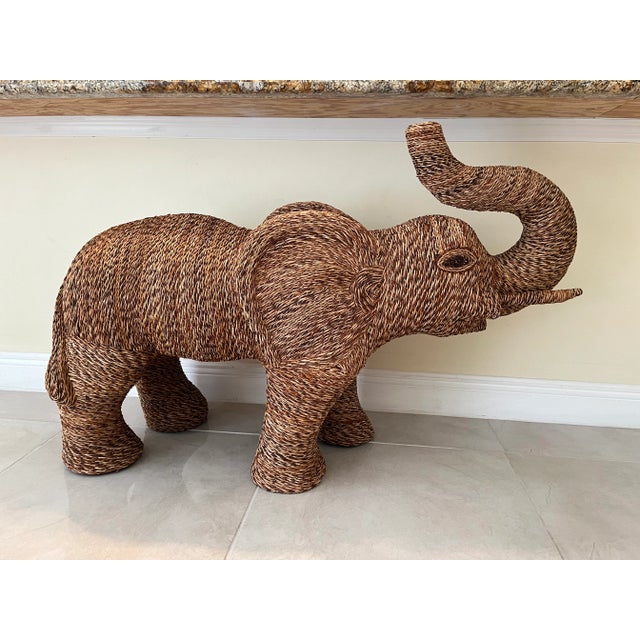African Vintage Wicker Rattan Style Elephant For Sale - Image 3 of 8