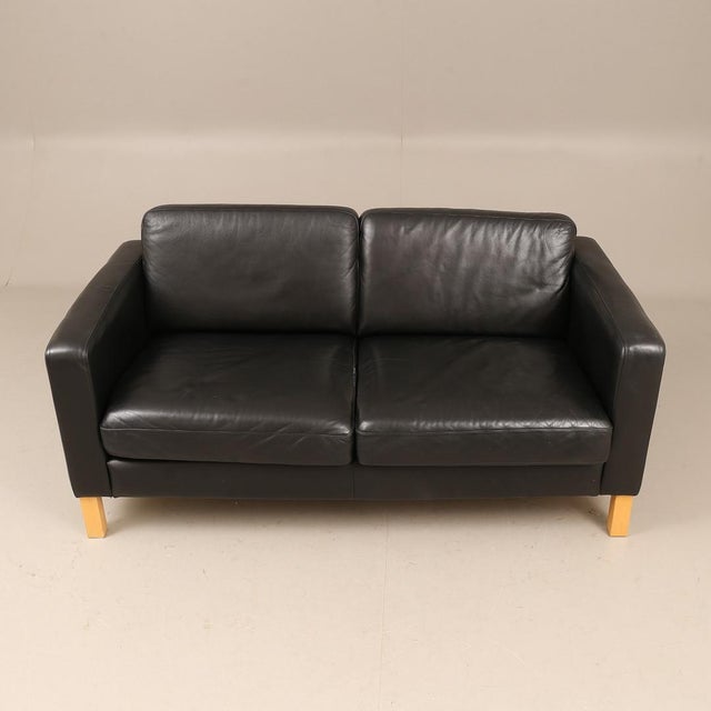 Karlstad Black Leather Sofa from Ikea For Sale - Image 4 of 7