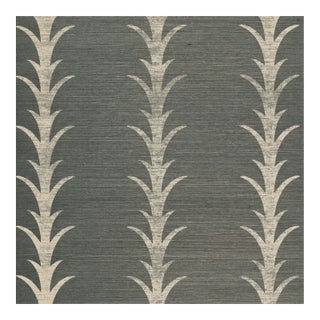 Sample - Schumacher X Celerie Kemble Acanthus Stripe Sisal Wallpaper in Shadow For Sale